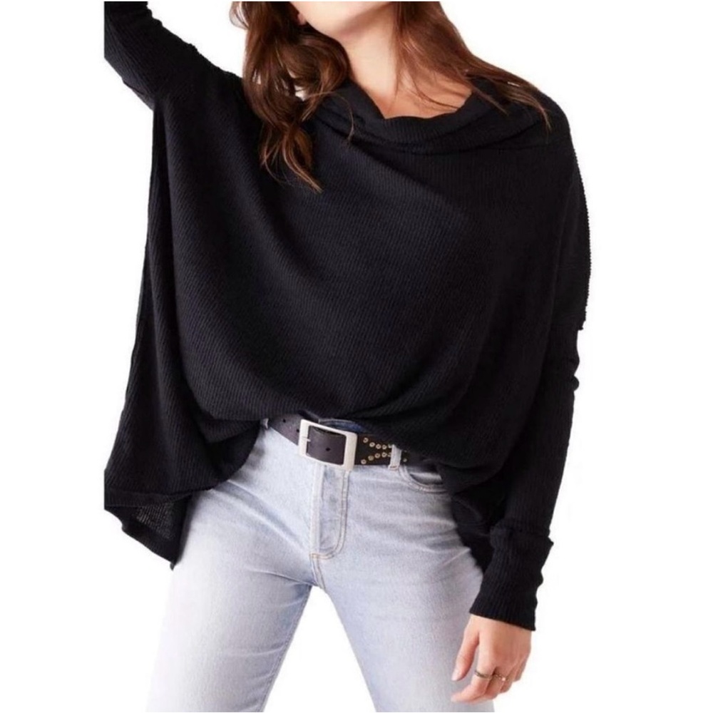 Free People Juicy Long Sleeve Cowl Neck Black Thermal, NWT
